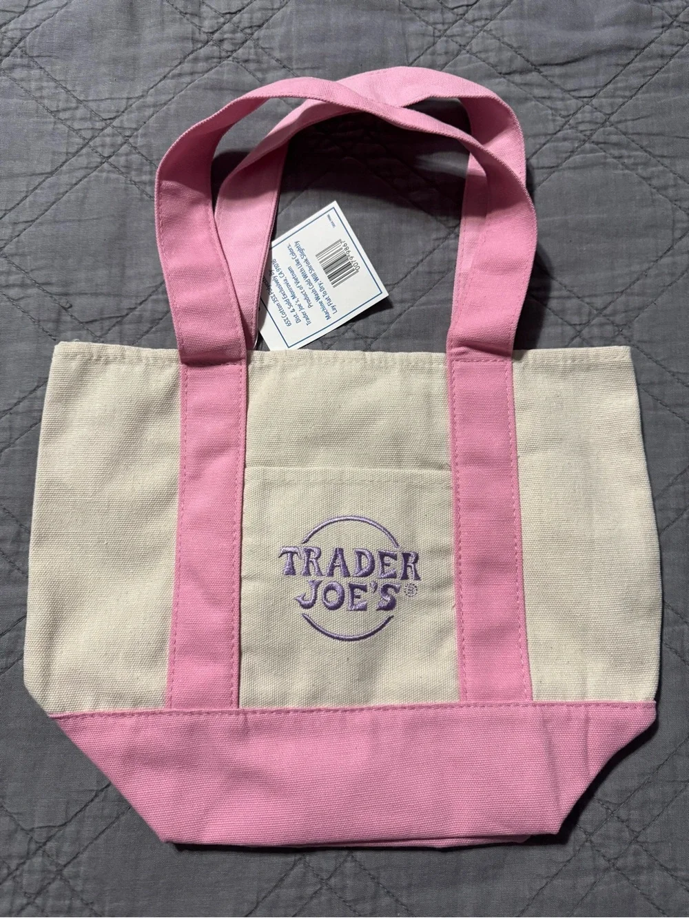 Pink & Cream Mini Canvas Tote Bag